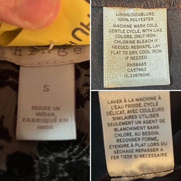 Hinge Long Sleeve Relaxed Floral Drop Waist Mesh Shoulder Dress Green Black S - Picture 9 of 10